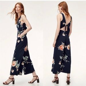 Aritzia Wilfred Ecoulement Rose Floral Jumpsuit Tie Bank in Navy Blue